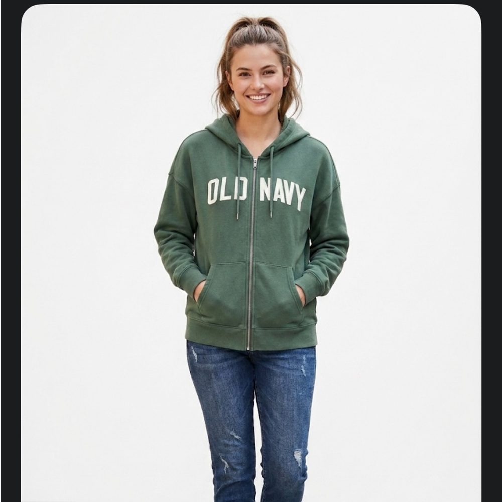 Old Navy Green Full-Zip Hoodie with White Logo